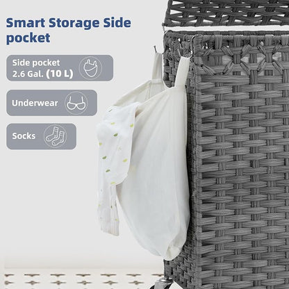 Laundry Hamper with Lid, 160L Rattan Wicker Laundry Basket with Wheels - Image 7