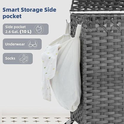 Laundry Hamper with Lid, 160L Rattan Wicker Laundry Basket with Wheels - Image 5