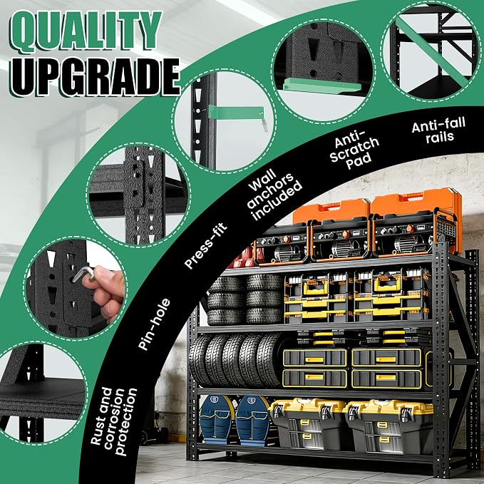 4-Tier Heavy Duty Garage Shelving, Industrial Shelving - Image 6