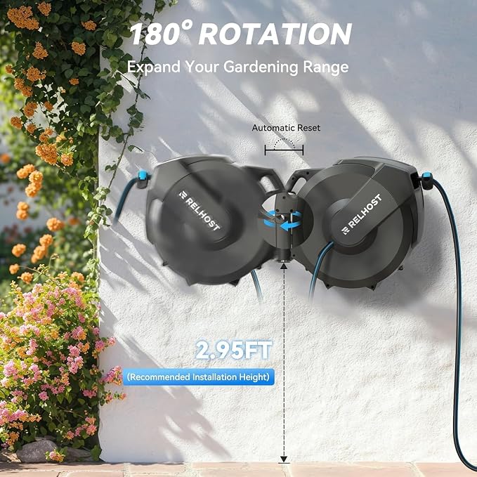 Relhost Retractable Garden Hose Reel, 1/2 in x 100 ft Wall Mount Heavy Duty - Image 5