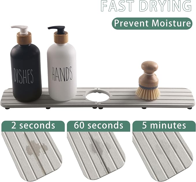20inch x 4inch Kitchen Sink Faucet Mat, Water Absorbing Stone Faucet Splash - Image 3