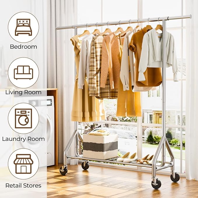 Heavy Duty Clothes Rack Load 450 LBS, Metal Garment Rack, Standing Rolling - Image 7