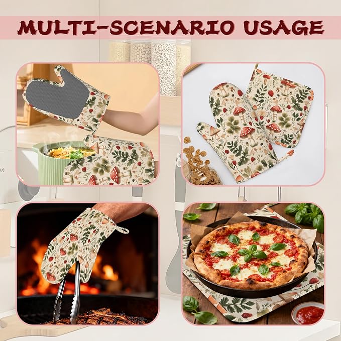 Red Mushroom Forest Strawberry Silicone Oven Mitts and Pot Holders, - Image 6