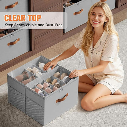 2 Pack Shoe Organizer for Closet, Foldable Shoe Storage Organizer - Image 6