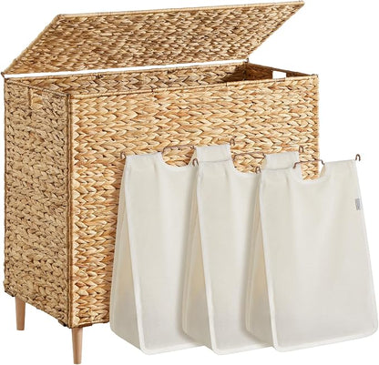SONGMICS Laundry Hamper 3 Sections, 47.5 Gal. Handwoven Water Hyacinth Wicker by Unknown