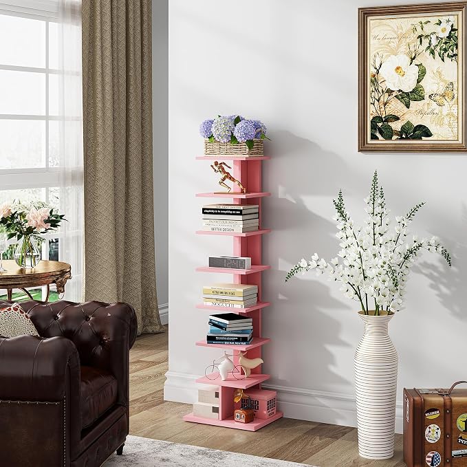 TUTOTAK Book Shelf, Narrow Spine Bookshelf, 8-Tier Bookcase - Image 3