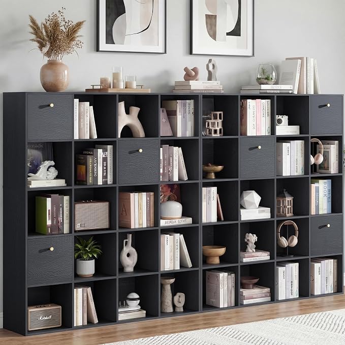 Black Book Shelf, Large Cube Storage Organizer Unit 2-Pack, 20 Open Shelves by Odeekea