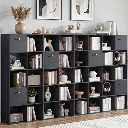 Black Book Shelf, Large Cube Storage Organizer Unit 2-Pack, 20 Open Shelves by Odeekea