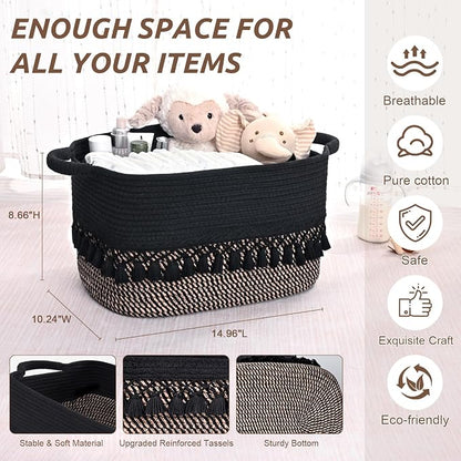 2 Pack Storage Basket for Shelves, Boho Cotton Rope Storage Bins - Image 3