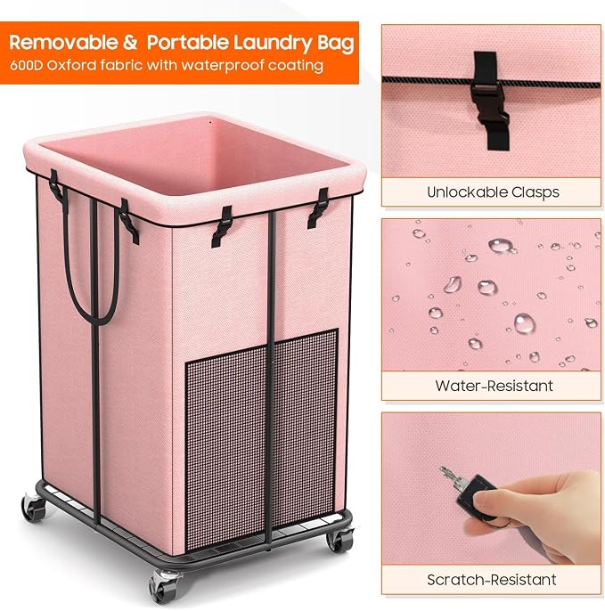 150L Laundry Hamper with Wheels, Rolling Laundry Basket with Metal Frame and - Image 6
