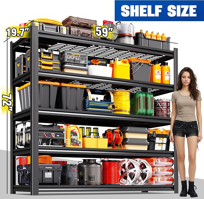 6 Pack Garage Shelving 5-Tier Heavy Duty Storage Shelves, Tool-Free Adjustable - Image 2