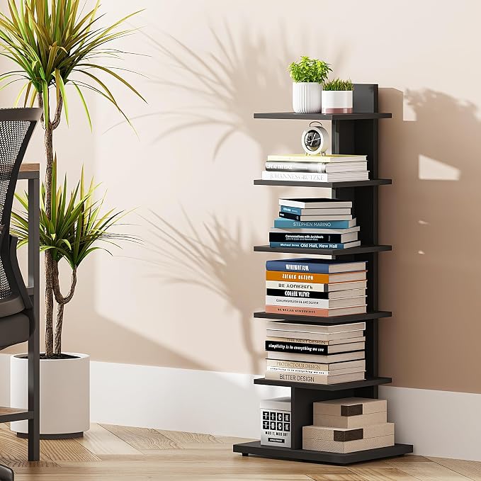TUTOTAK Book Shelf, Narrow Spine Bookshelf, 6-Tier Bookcase - Image 3