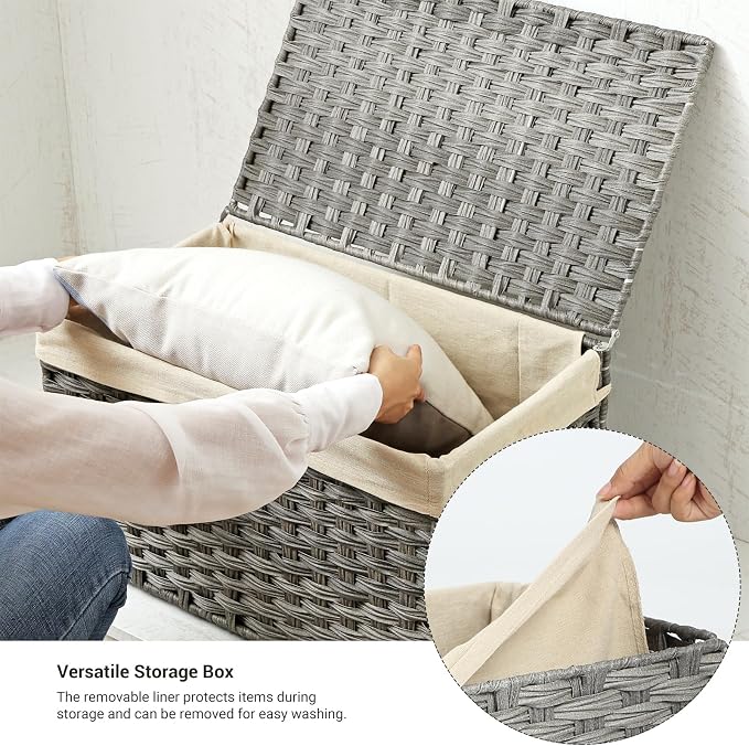 SONGMICS Storage Basket with Lid, Woven Blanket Storage Bin with Handles - Image 3