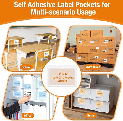 40 Pcs Clear Adhesive Pockets, 4x6 inch Index Card Holders - Image 4