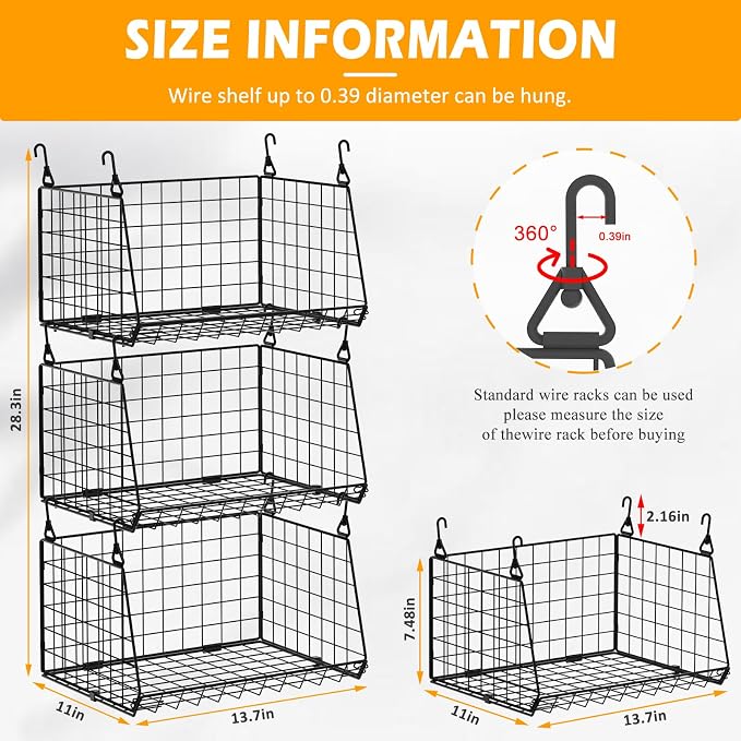 3-Pack Under Shelf Hanging Baskets - Image 7