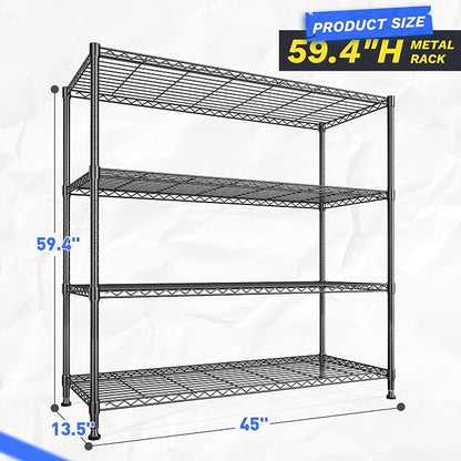 45 "W Metal Shelving Unit 4 Tier Storage Shelves Adjustable Wire Shelving Metal - Image 3