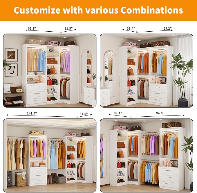 Closet System with 3 Drawers, Corner Closet Organizer Systems with 7 Shelves & - Image 4