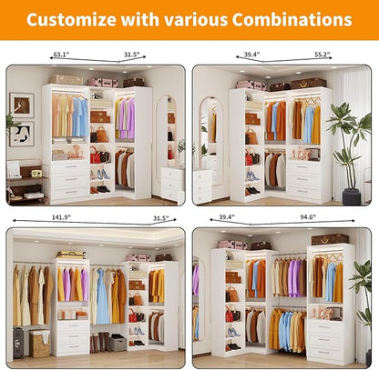 Closet System with 3 Drawers, Corner Closet Organizer Systems with 7 Shelves & - Image 4