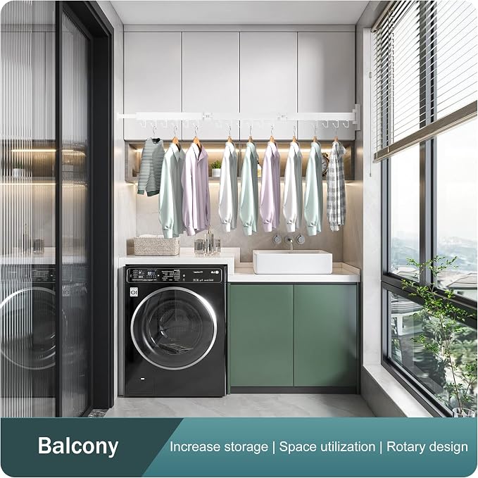 Wall Mounted Clothes Drying Rack, Collapsible, Retractable - Image 8