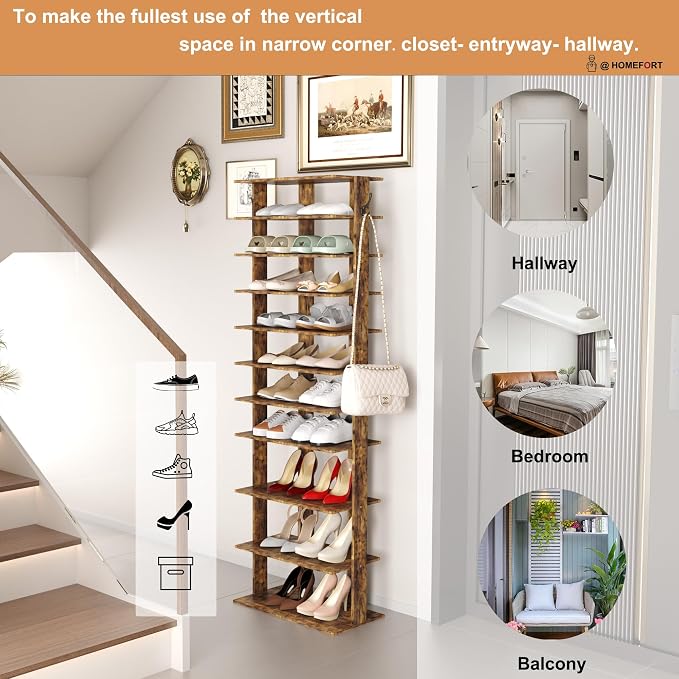 HOMEFORT 10-Tier Vertical Shoe Rack, Corner Shoe Tower, Double Rows 10 Tiers - Image 5