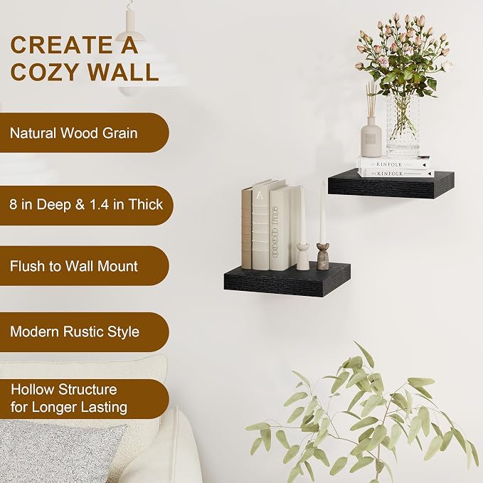 Fun Memories Black Floating Shelves 8 Inch Long, Small Deep Floating Shelf - Image 5