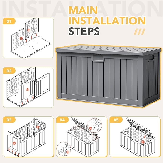 240 Gallon HDPE Deck Box Outdoor Indoor Waterproof Storage Box - Image 7