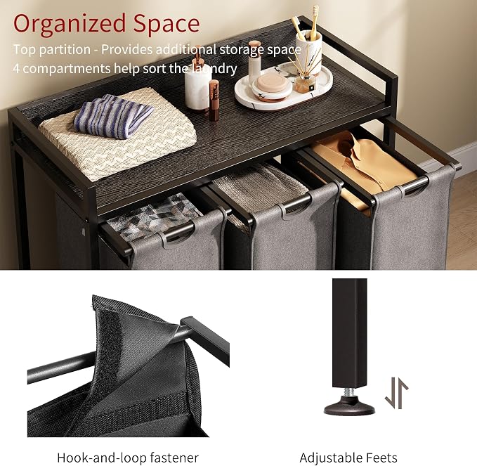 Laundry Hamper with Shelf, Laundry Basket 3 Section, Laundry Sorter with - Image 3