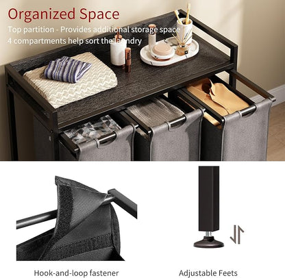 Laundry Hamper with Shelf, Laundry Basket 3 Section, Laundry Sorter with - Image 3