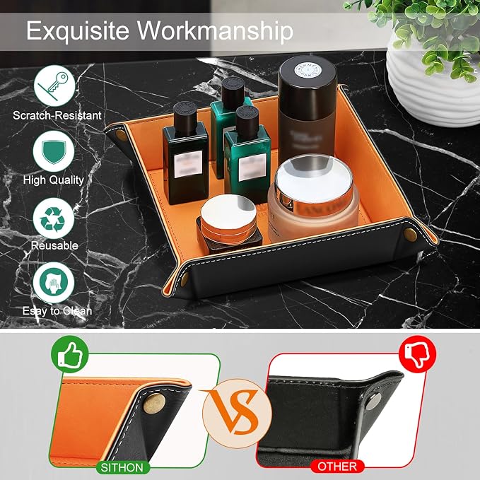 SITHON Valet Tray Desktop Storage Organizer – Premium PU Leather Catchall - Image 4
