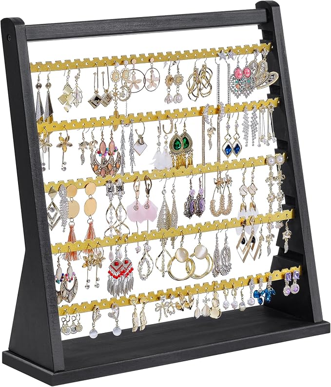 Poyilooo Earring Organizer Stand, Rustic Wood Earring Holder Rack, 5 Layer by Poyilooo