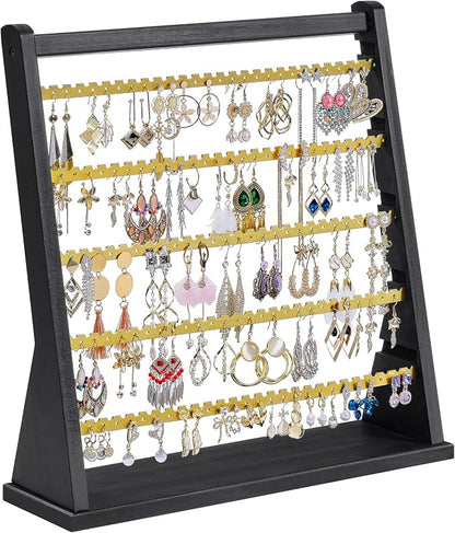 Poyilooo Earring Organizer Stand, Rustic Wood Earring Holder Rack, 5 Layer by Poyilooo