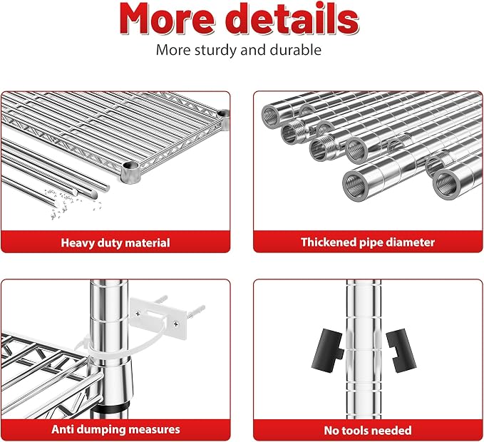 REIBII 73''H Storage Shelves 1660LBS Wire Shelving Unit - Image 8