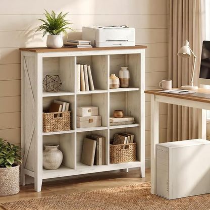 VASAGLE Liry Collection Farmhouse Bookcase, 9-Cube Storage Organizer by VASAGLEbySONGMICSHOME