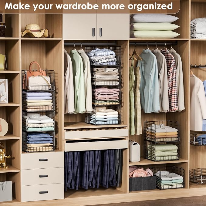 Stackable Closet Organizers and Storage Baskets, 4-Tier Closet Shelf Organizer - Image 8