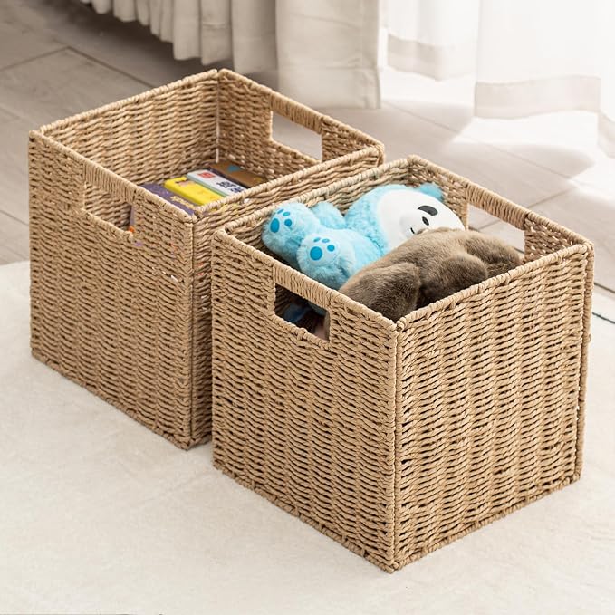 Handwoven Paper Woven Cube Basket Organizer - Image 6