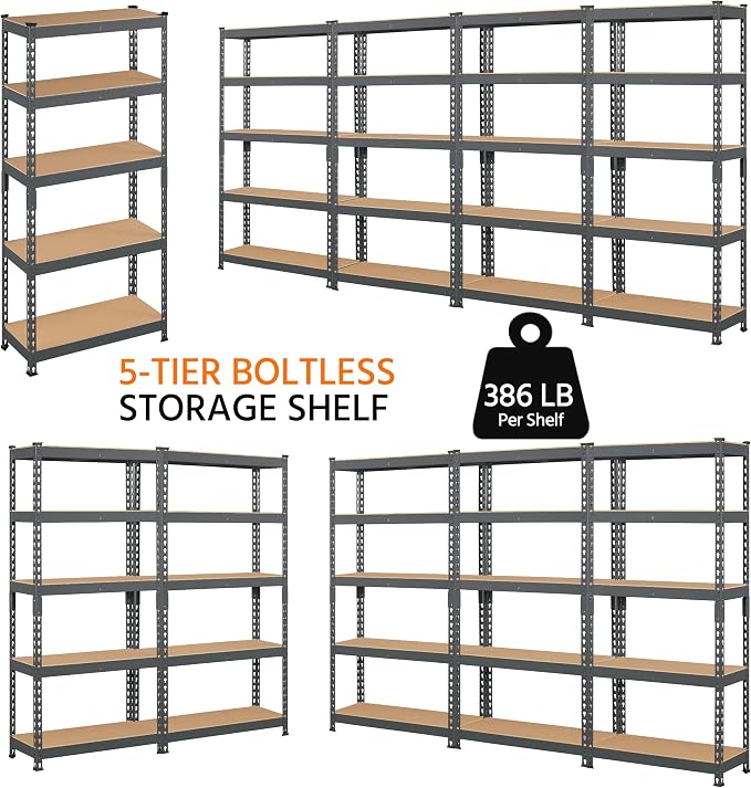 Topeakmart 5-Tier Utility Shelves, Metal Storage Shelves, Adjustable Shelving - Image 7
