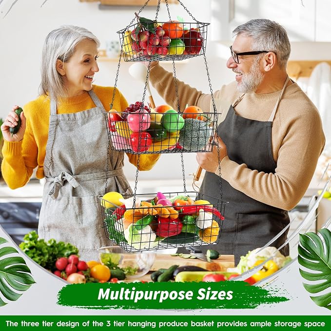 Hicarer 3 Tier Hanging Fruit Basket Square 35.4 Inch Fruit Organizer Kitchen - Image 6