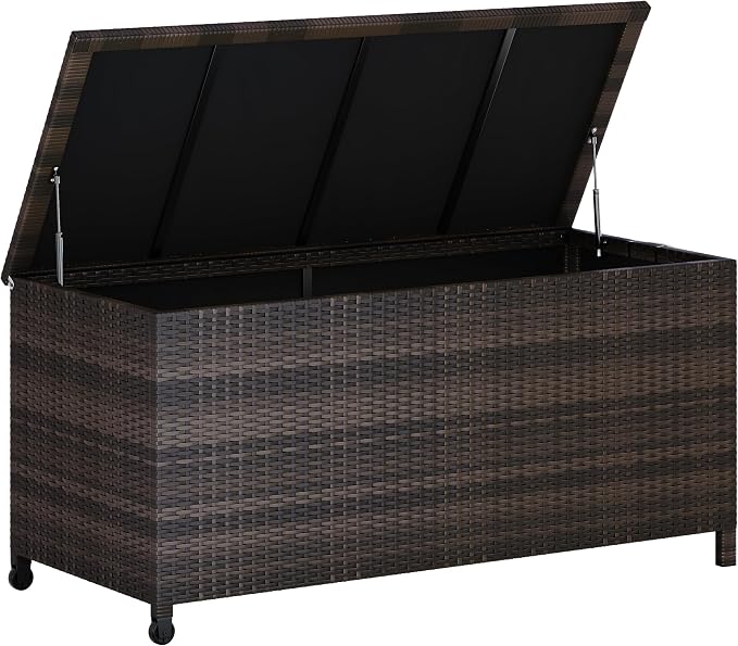 125 Gallon Large Deck Box Waterproof PE Rattan Outdoor Storage Box - Image 9