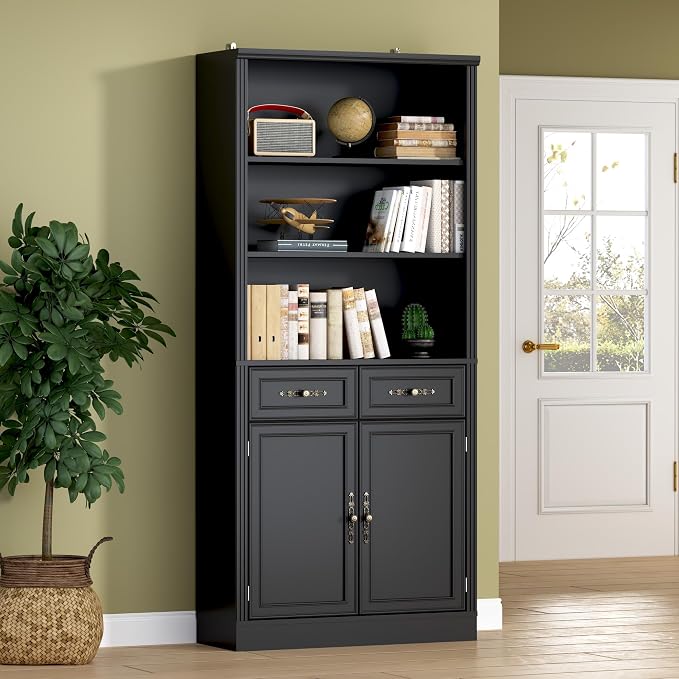 71.4" Tall Bookshelf with Drawers & Cabinet, 5-Tier Floor Standing Bookcase by BORNOON