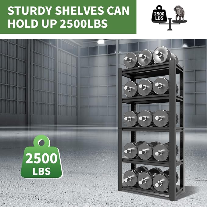 72" H Garage Shelves, Garage Shelving Heavy Duty, 2500Lbs 5 Tier Adjustable - Image 5