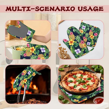 Pineapple Heat-Resistant Silicone Oven Mitts and Pot Holders, Hawaiian Tropical - Image 6