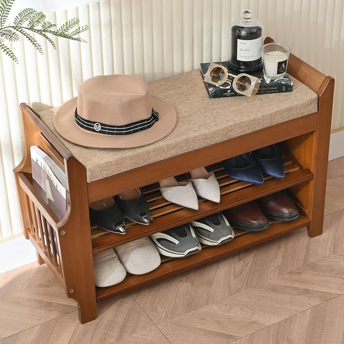 PETKABOO 2 Tier Shoe Bench, Bamboo Shoe Rack Bench, Shoe Storage Bench Organizer - Image 4