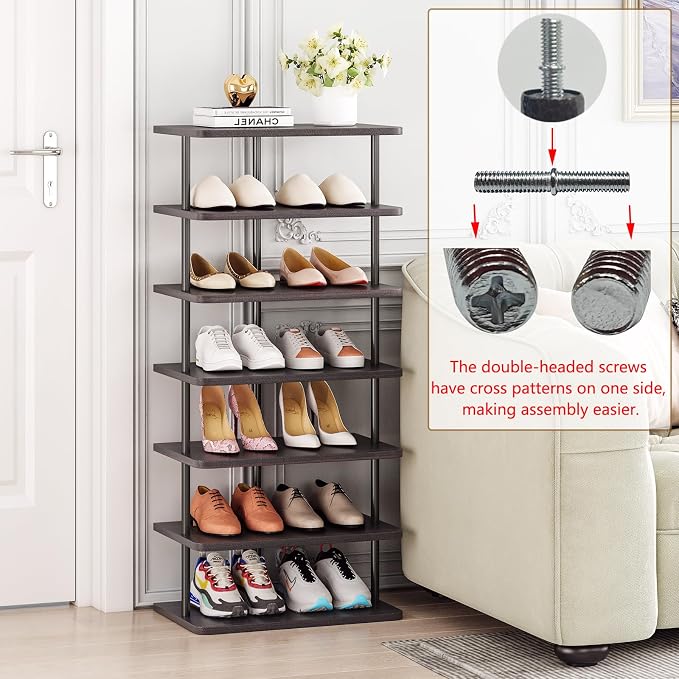 SORCEDAS Shoe Rack Vertical Shoe Shelf Narrow Tall Storage - Image 4