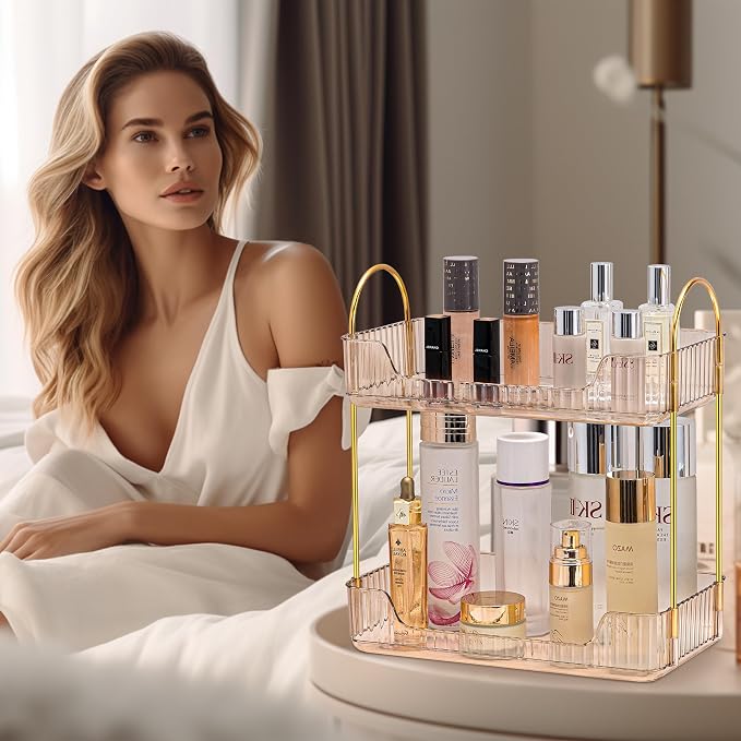 2 Tier Bathroom Organizer Countertop Makeup Perfume Tray Skincare Organizer - Image 7