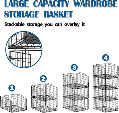 Stackable Closet Organizers and Storage Bins 4 Pack, Sturdy Metal Clothes - Image 4