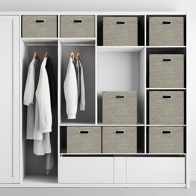 Posprica Closet Storage Bins, 4 Pack Closet Shelf Organizers, Linen Fabric - Image 4