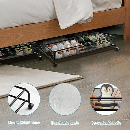 Under Bed Shoe Storage with Wheels, Space Saving Shoe Organizer with Sturdy - Image 5