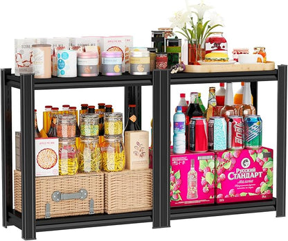 Kitchen Storage Rack, 2 Tier Metal Shelving Unit, Small Pantry Shelves by BEESTMUEBLE