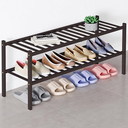Smiry Bamboo Shoe Rack for Closet, 2 Tier Long Wooden Stackable Shoe Organizer by Smiry