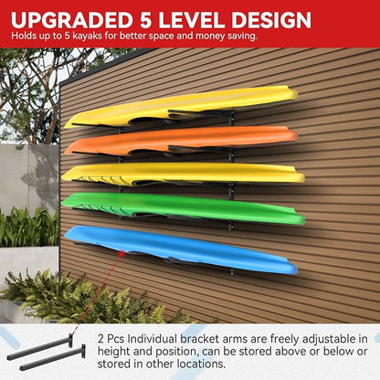 Kayak Storage Rack Wall Mount Adjustable 5 Levels Kayak Rack Wall Hanger Holder - Image 3